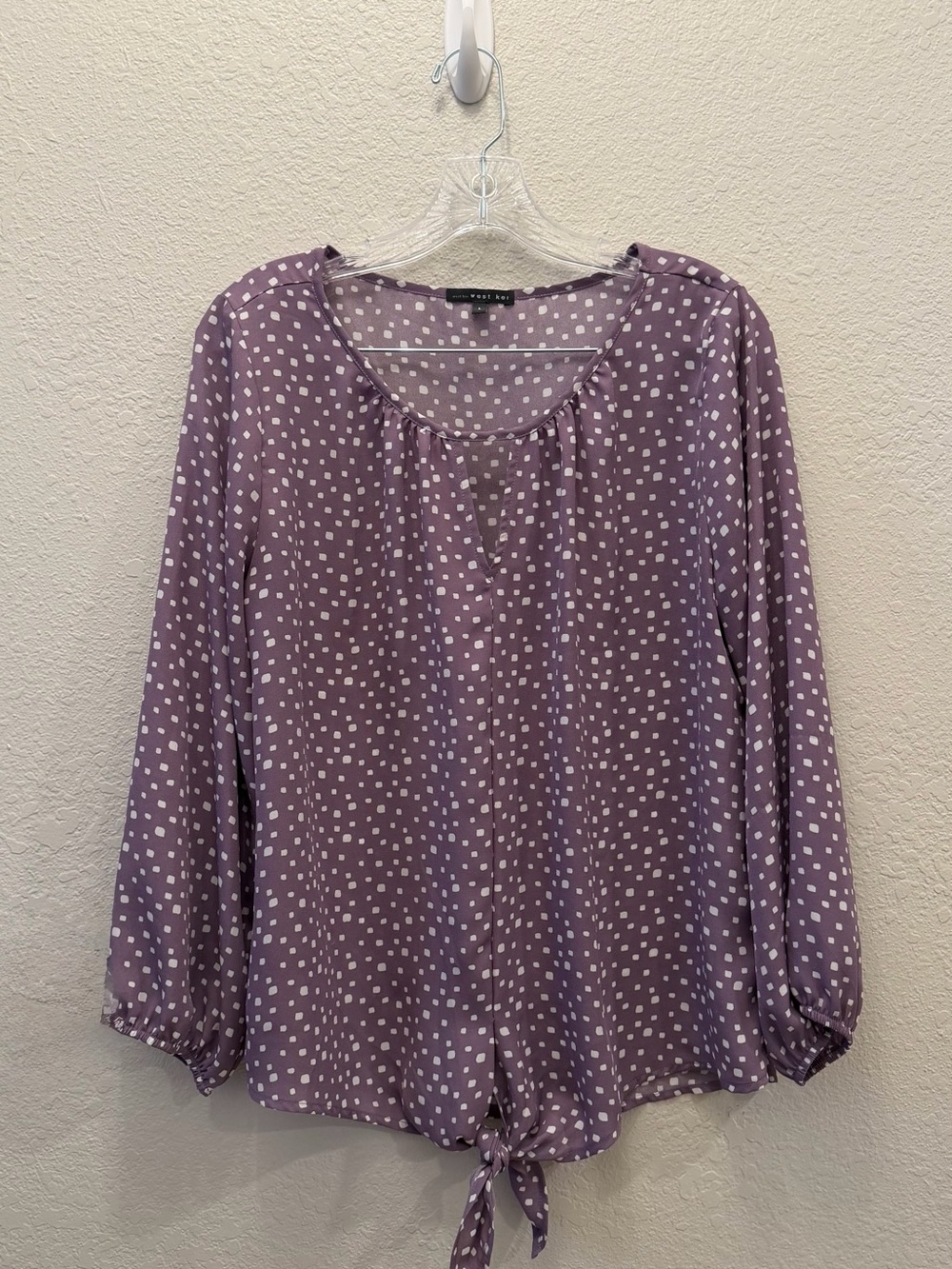 West Kei Purple Geometric Print Tie Front Blouse Long Sleeve Size Large